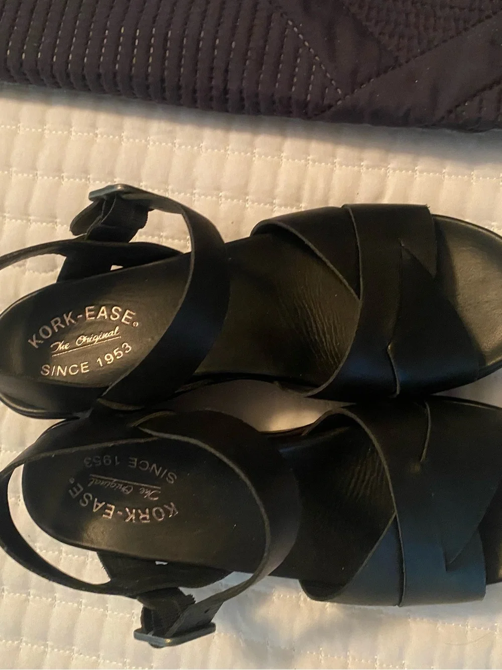 Kork-Ease Black Leather Crisscross Slingback Sandals